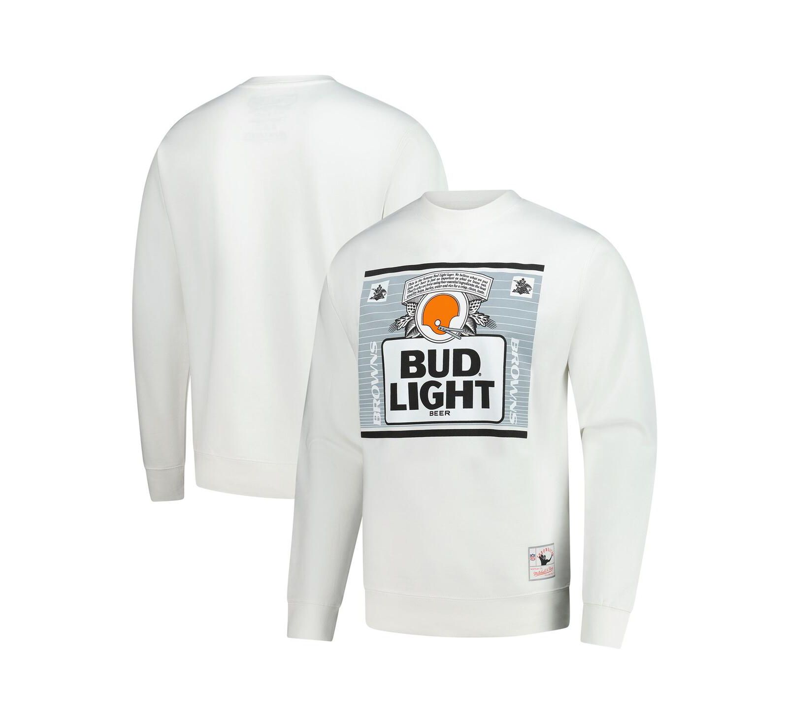 Mitchell & Ness x Bud Men's Light White Cleveland Browns The Crest Pullover Sweatshirt