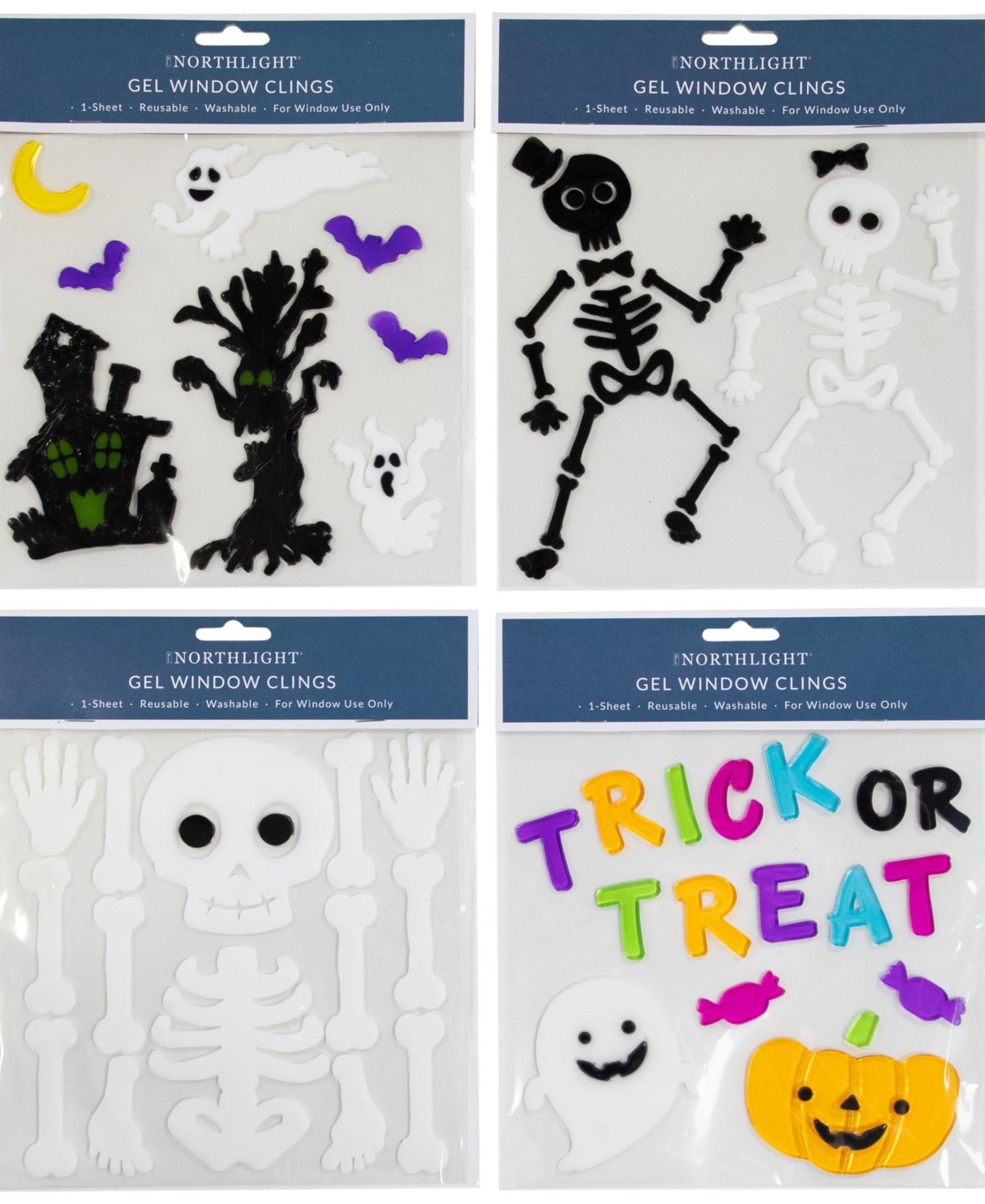 Набор оконных наклеек Northlight Double Sided Halloween Gel, 4 шт.