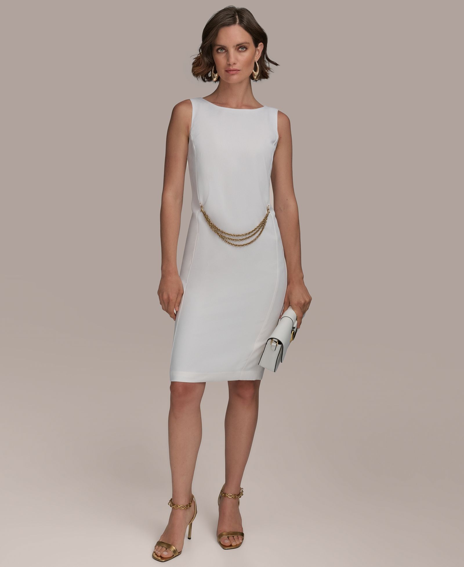 Женское платье-футляр Donna Karan New York без рукавов с поясом-цепочкой