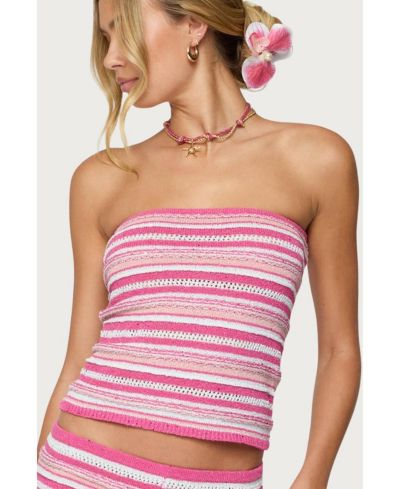 Edikted Women's Nola Striped Textured Knit Strapless Top