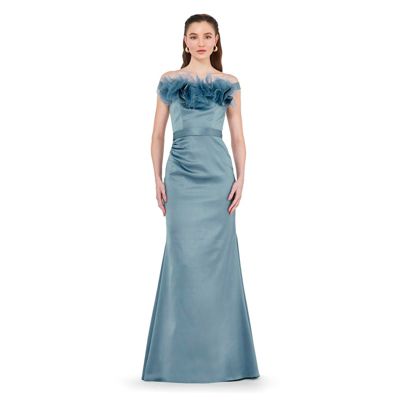 AMRI Women's Organza Floral Detail Pleated Satin Gown