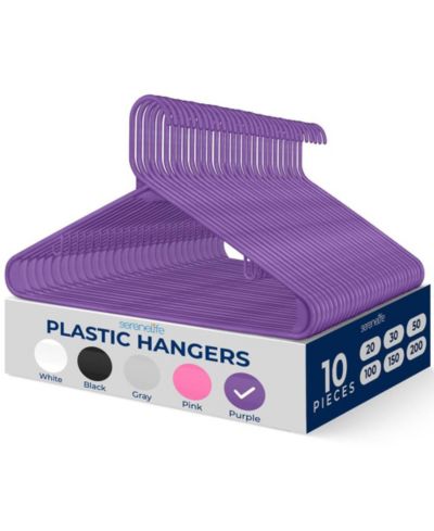 SereneLife 10 Pcs. Plastic Hangers - Non-Slip, Sturdy, and Heavy Duty Coat Set with 360° Swivel Hook for Clothes