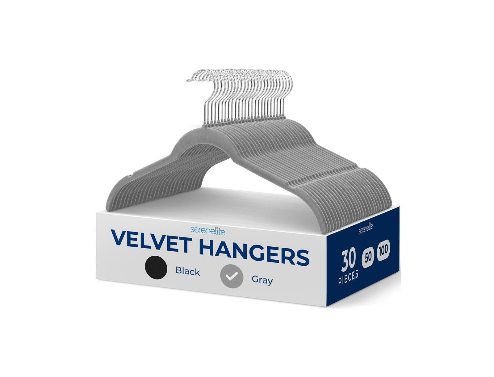 30-Piece Velvet Shirt Hangers - Non-Slip, Sturdy, Space Saving and Heavy Duty Coat Set with 360° Swivel Hook for Clothes (Grey