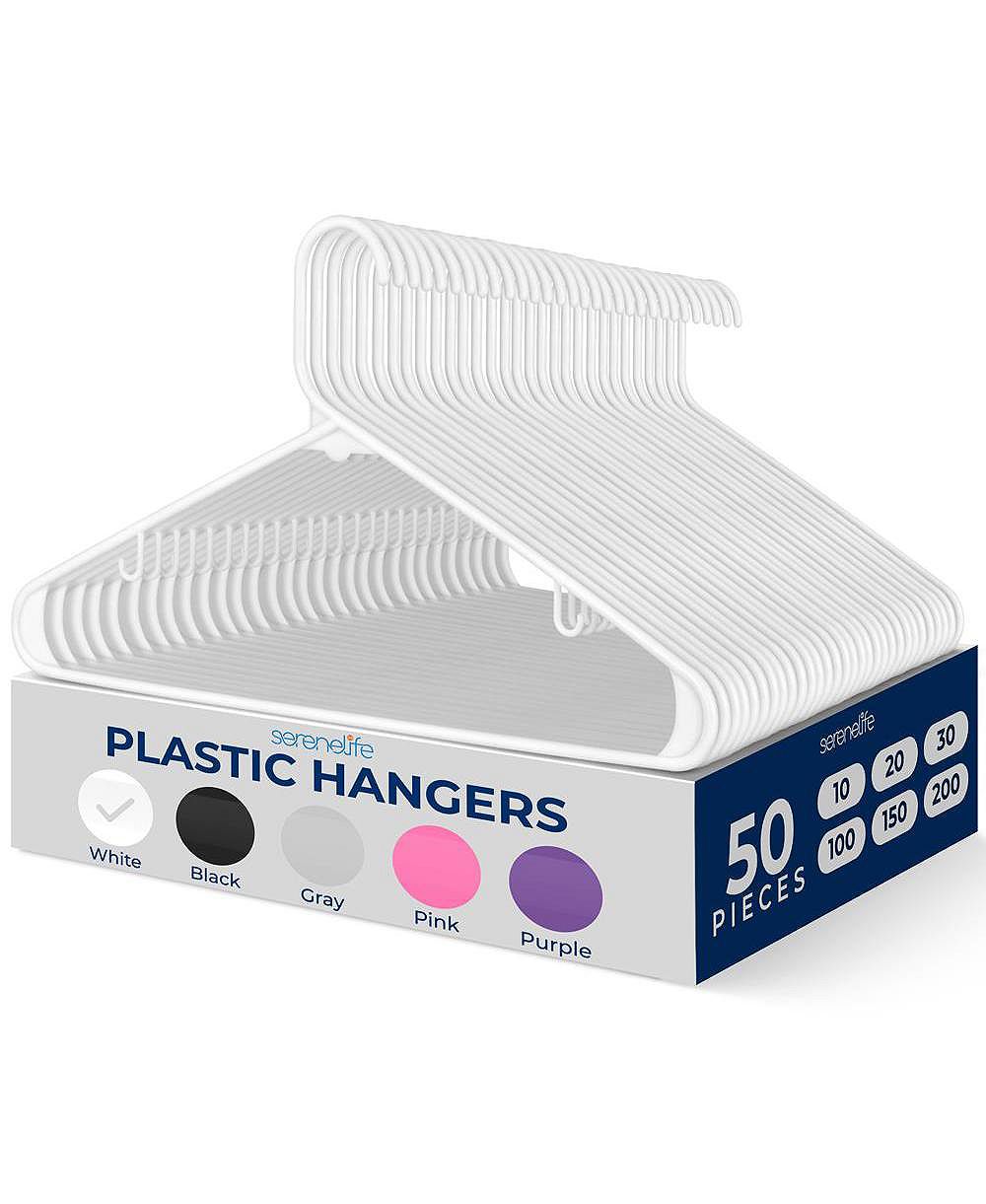 SereneLife 50 Pack Plastic Hangers, Non-Slip, Space-Saving Closet Organizers