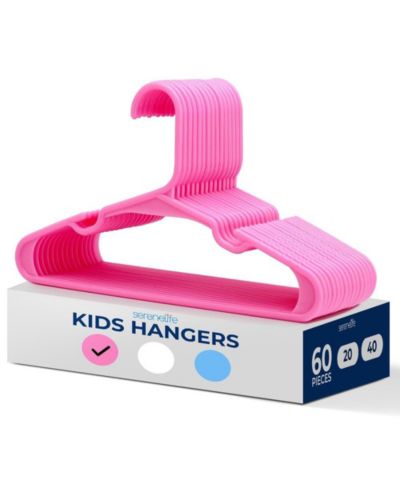 SereneLife 60 Pcs. Non-Slip Plastic Kids Hangers - Durable and Space-Saving Closet Organizers for Infants, Toddlers, and Kids' Clothing