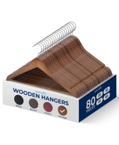 SereneLife 80 Pack Wooden Coat Hangers – Durable Suit Hangers with 360° Swivel Hook & Notches
