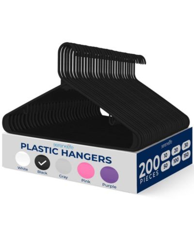 SereneLife 200 pack plastic hangers, non slip ultra thin design, durable space saving organizers for shirts, sweaters, kids clothes & dresses