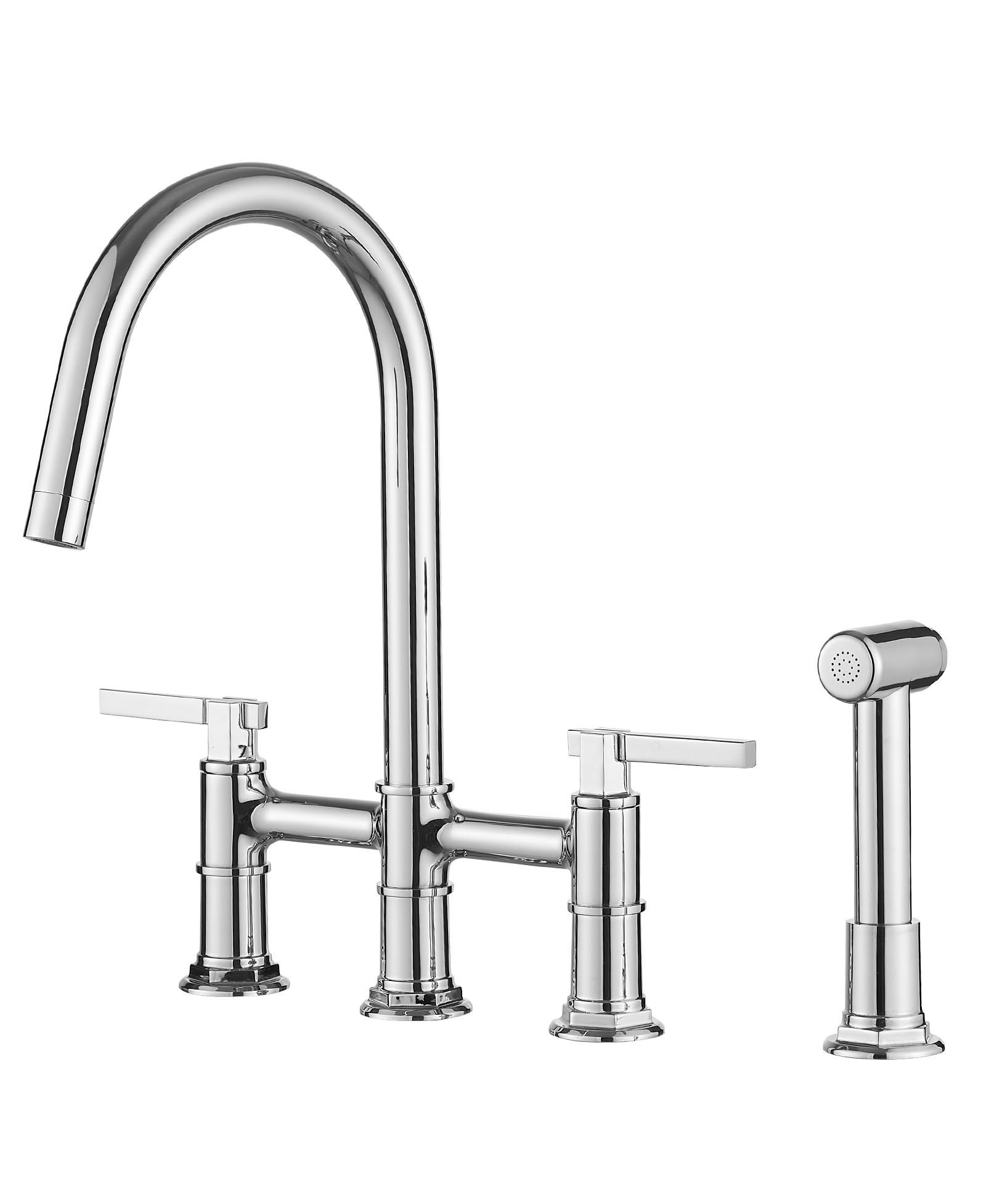 Greenspring Double Handle 4-Holes Deck Mount Bridge Kitchen Faucet with Side Sprayer Sink Faucet