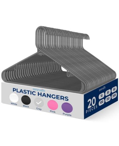 SereneLife 20 Pcs. Plastic Hangers - Non-Slip, Sturdy, and Heavy-Duty Coat Set with 360° Swivel Hook for Clothes