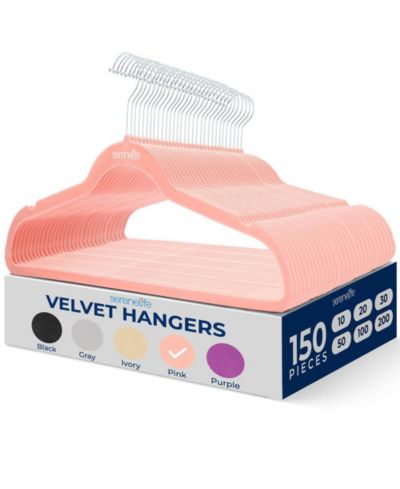 SereneLife 150-Pack Velvet Hangers-Ultra-Thin Space Saving Pink Clothes Hangers with 360degree(s) Swivel Hooks, Non-Slip Heavy Duty Design