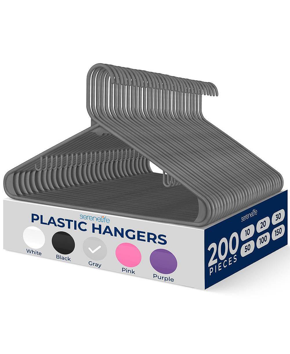 200 Pieces Plastic Hangers - Non-Slip, Sturdy, and Heavy Duty Coat Set with 360° Swivel Hook for Clothes (Gray)
