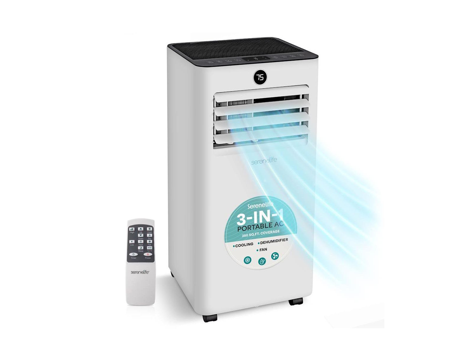 SereneLife Portable Air Conditioner - 8000 BTU (ASHRAE) Compact Cooling Unit with Window Mount Kit for Home Use (White)