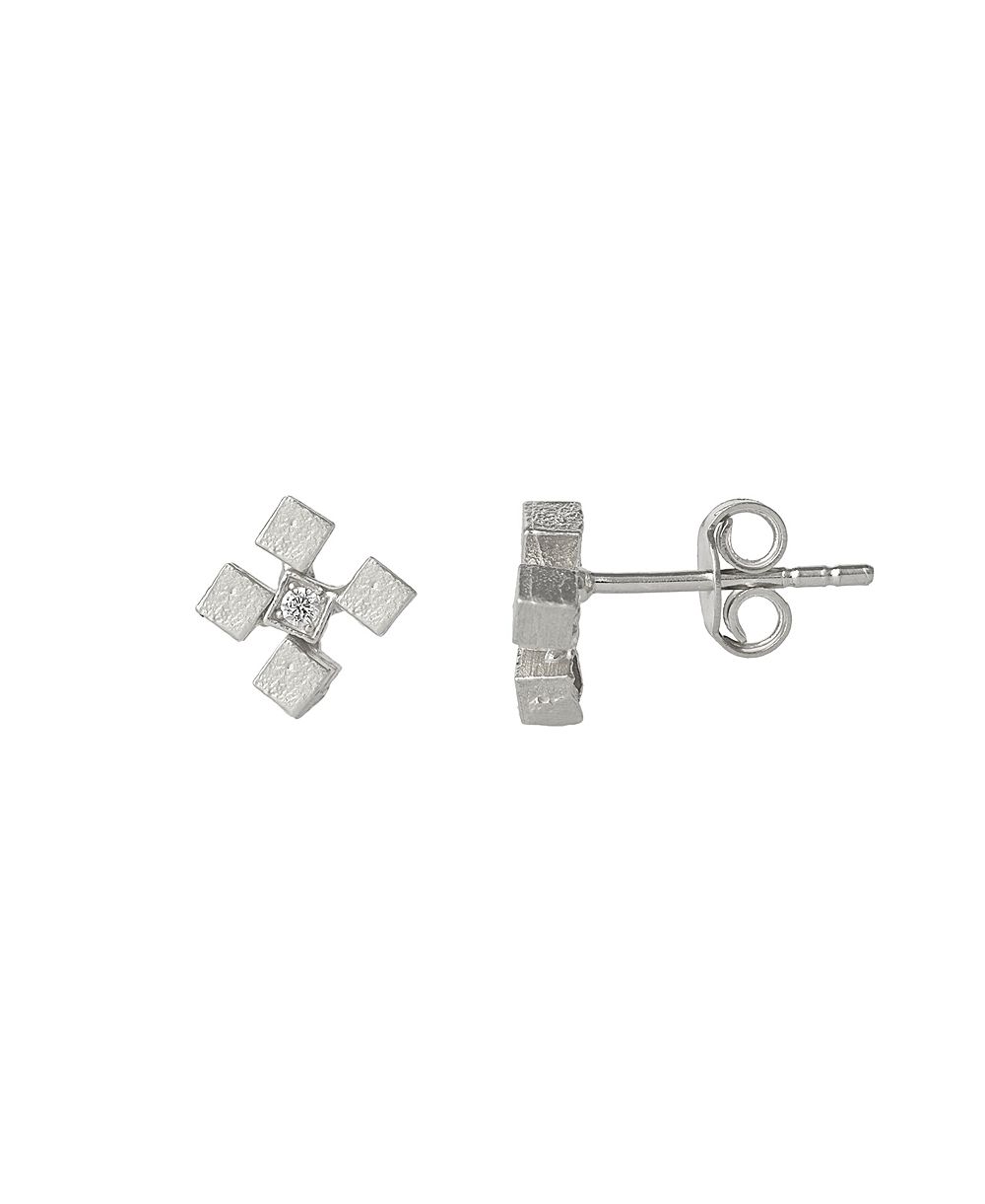 Серьги-гвоздики Spero London Four Cube Blocks из натурального текстурированного стерлингового серебра