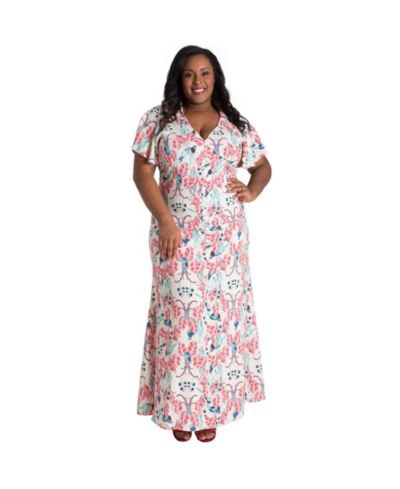 Poetic Justice Plus Size Butterfly Sleeve Peacock Print Maxi Dress