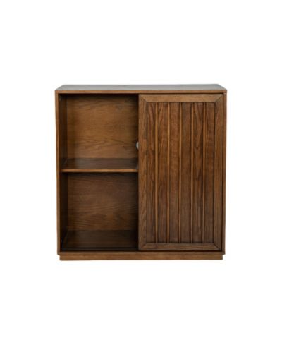 CASAINC Mid Century Cabinet with 2 Sliding Door & Solid Wood Decorative Strips