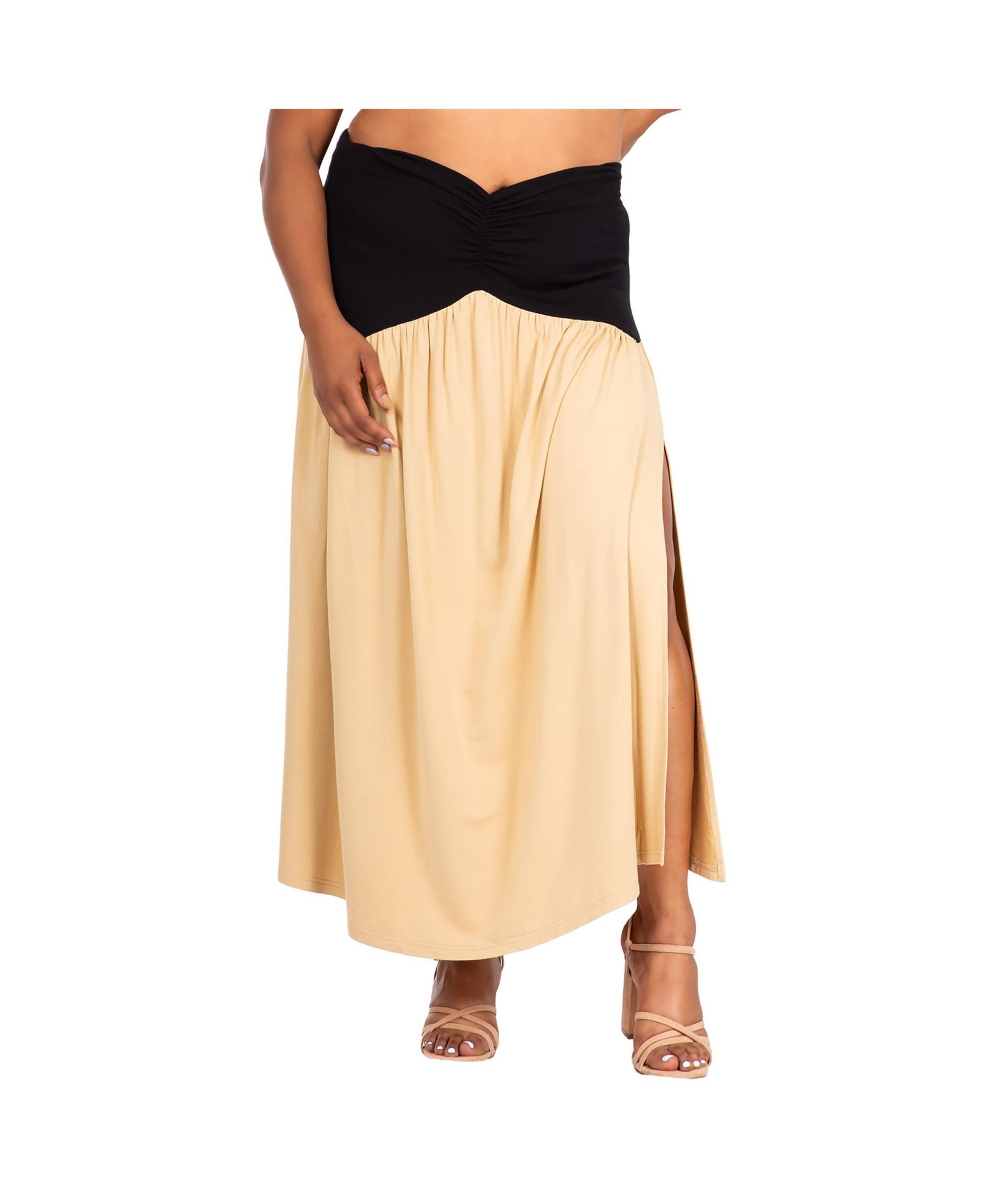 Poetic Justice Plus Size V Waist A Line Side Slits Flared Maxi Skirt