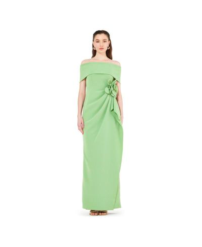 Платье AMRI Bardot Neckline Floral Applique Pleated Gown