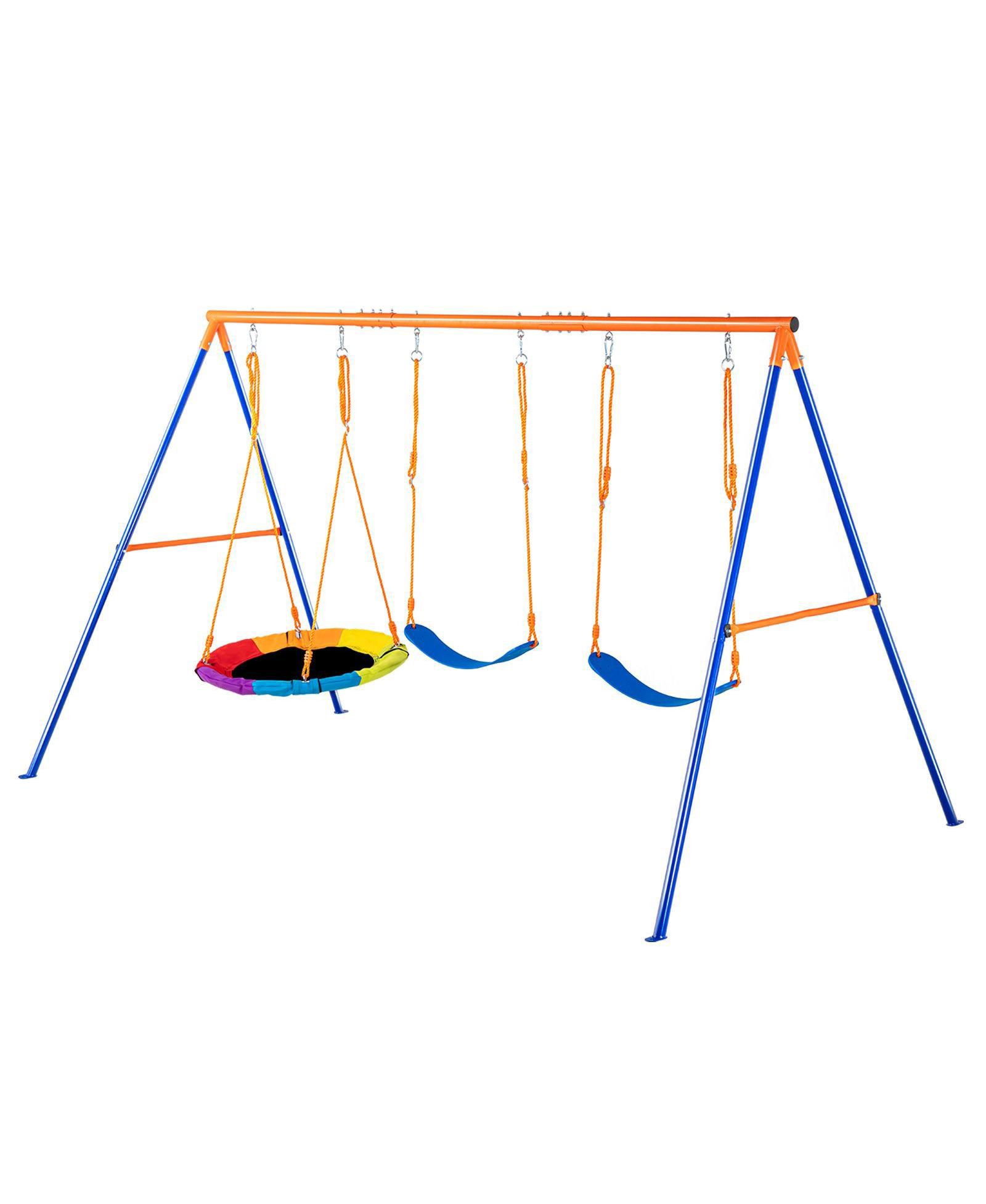 Slickblue Kids Outdoor Swing Set with 600 lb Load Capacity and 3 Swing Seats