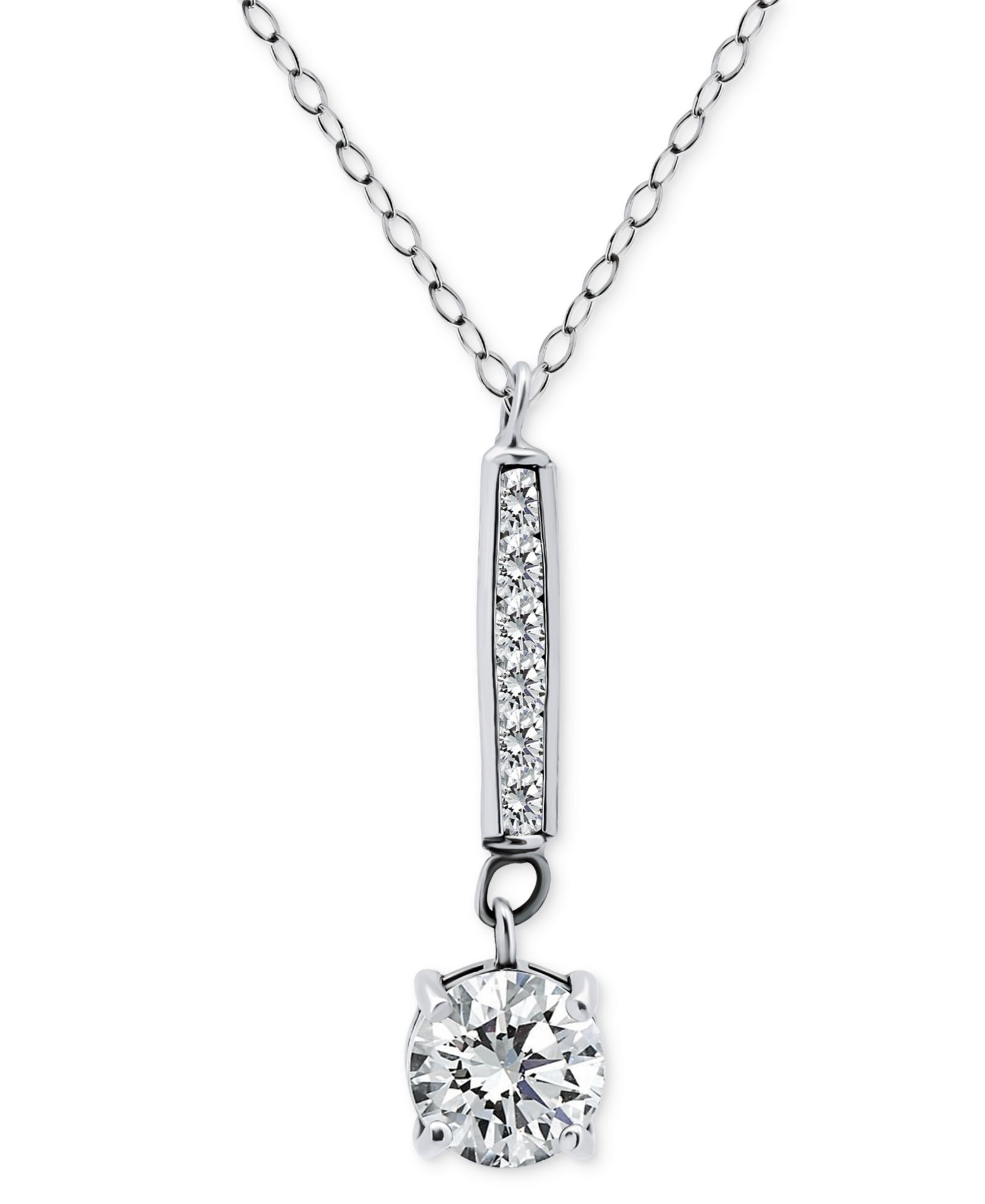 Giani Bernini Round Cubic Zirconia Bar Drop Pendant Necklace, 16" + 2" extender, Macy's Exclusive