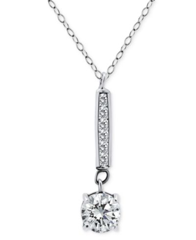 Giani Bernini Round Cubic Zirconia Bar Drop Pendant Necklace, 16" + 2" extender, Macy's Exclusive