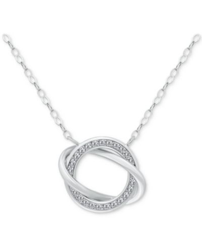 Giani Bernini Cubic Zirconia Love Knot Pendant Necklace in Sterling Silver, 16" + 2" extender, Exclusively at Macy's