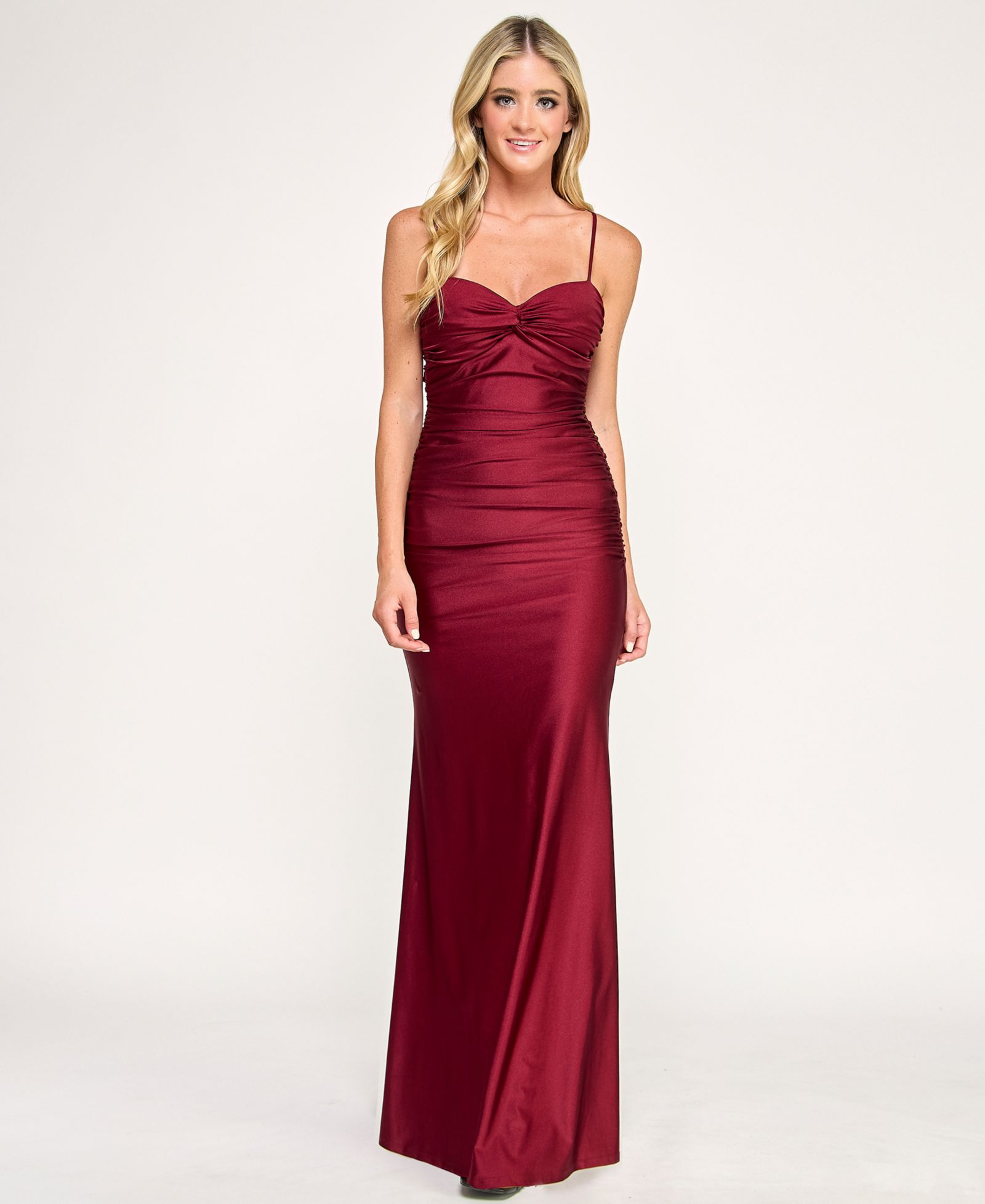 City Studios Juniors' Twist Bandeau Ruched Long Dress