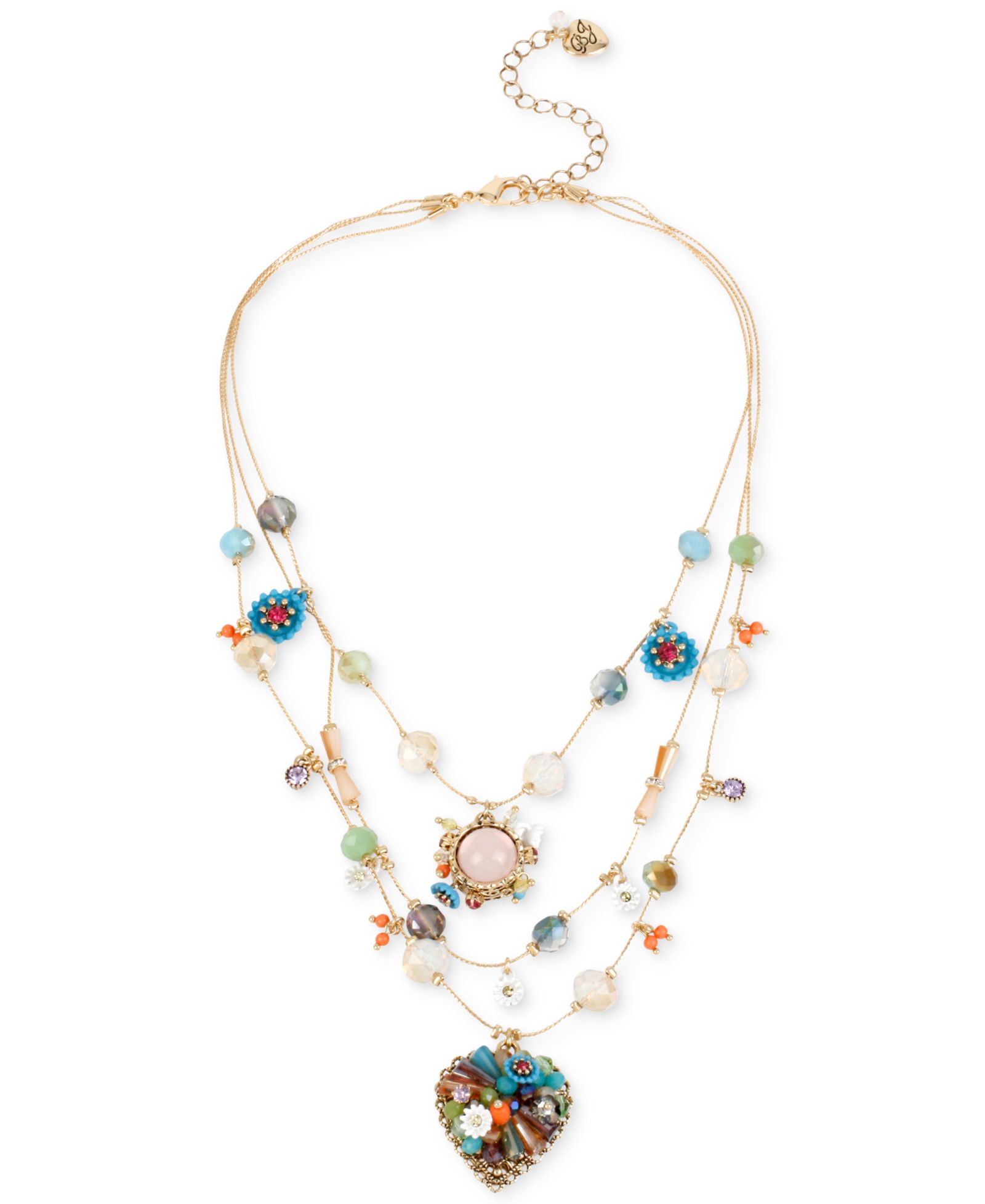 Betsey Johnson Gold-Tone Multicolor Beaded Illusion Necklace