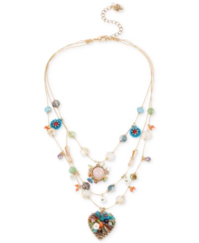 Betsey Johnson Gold-Tone Multicolor Beaded Illusion Necklace