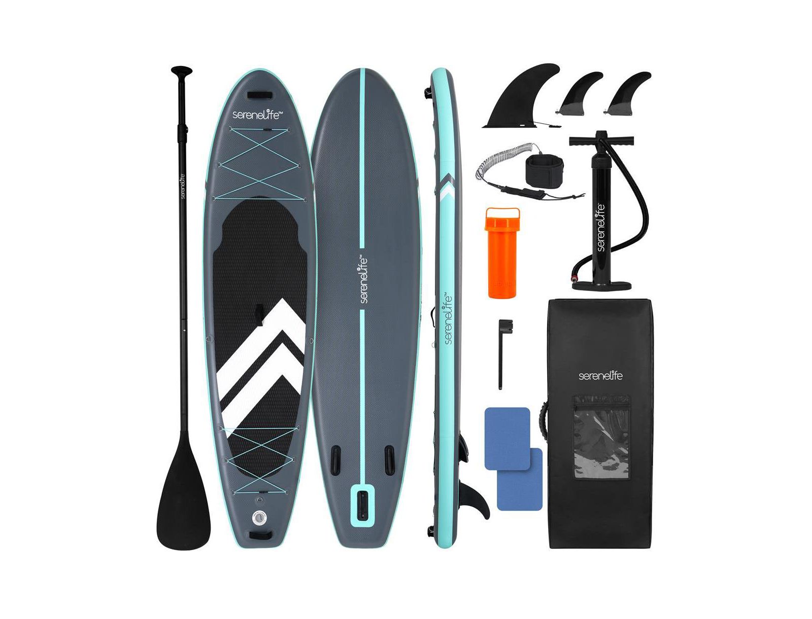 Сапборд SereneLife Inflatable Stand-Up Paddle-Board с насосом и веслом Black