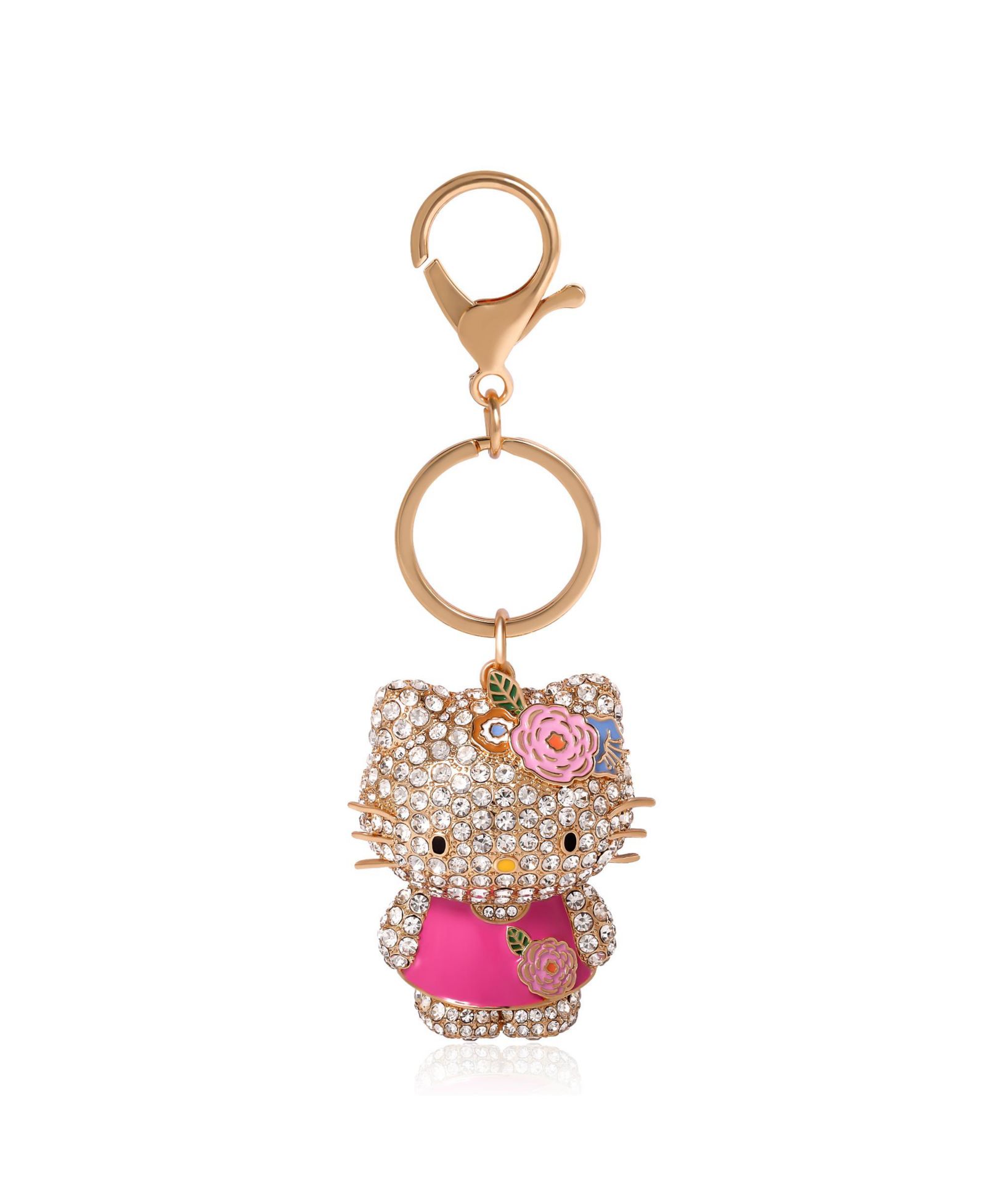 Sanrio Hello Kitty Pink Flower Keychain - Multicolored Pave Crystal Floral Sanrio Keychain