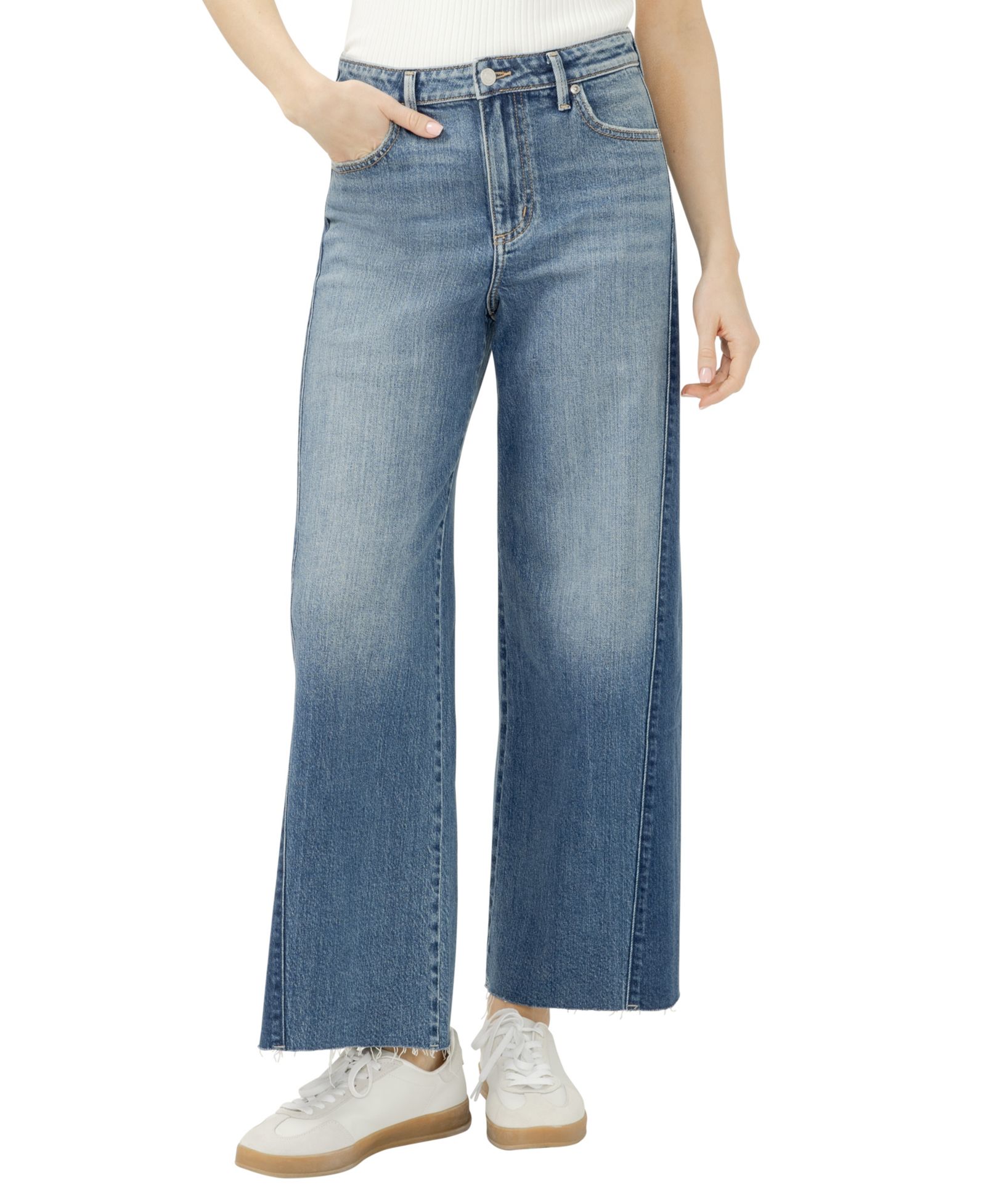 Silver Jeans Co. Women's Isbister High Rise Two-Tone Wide Leg Jeans