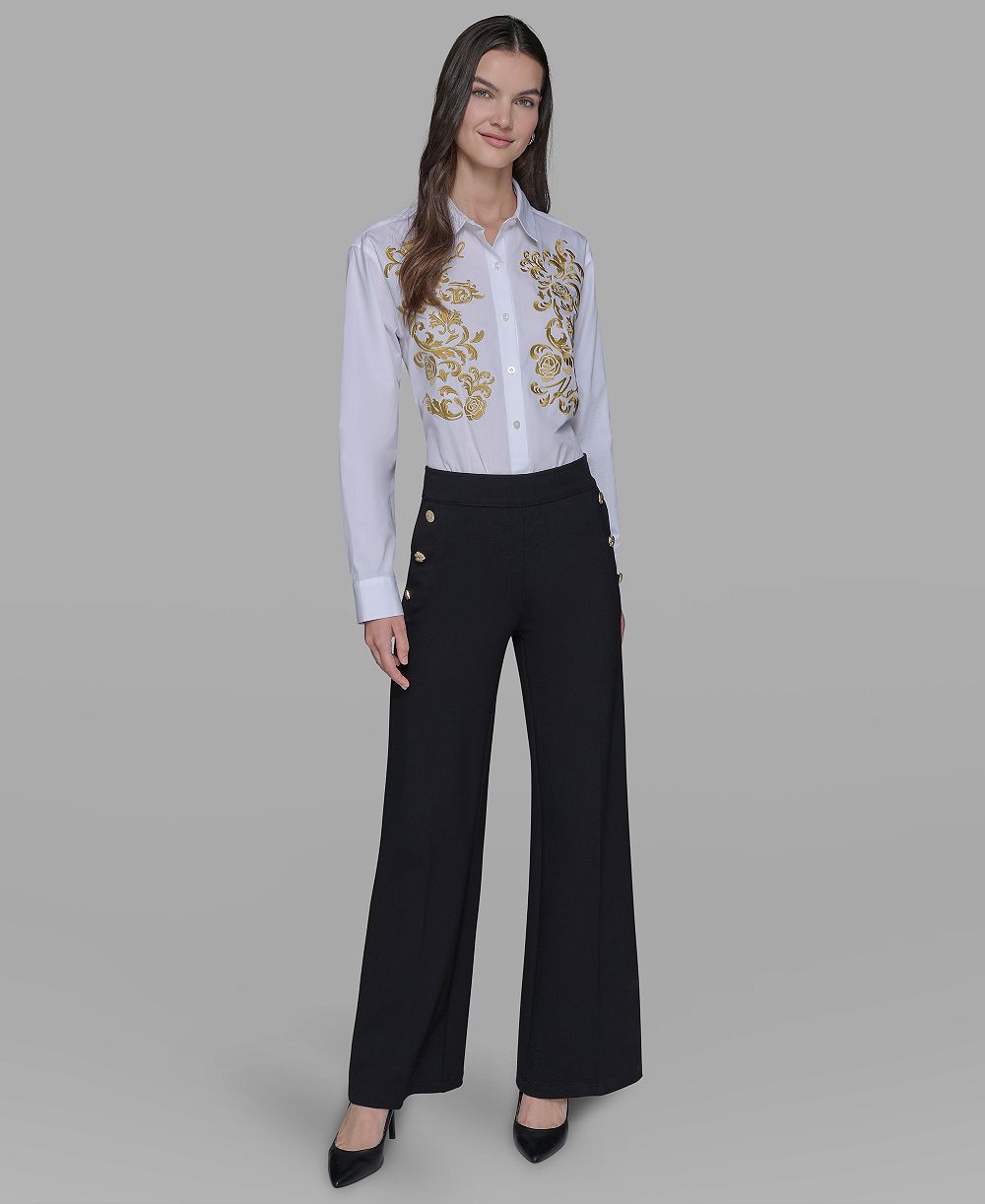 Женские брюки KARL LAGERFELD PARIS Side-Button Wide-Leg Ponte