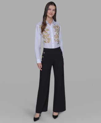 Женские брюки KARL LAGERFELD PARIS Side-Button Wide-Leg Ponte