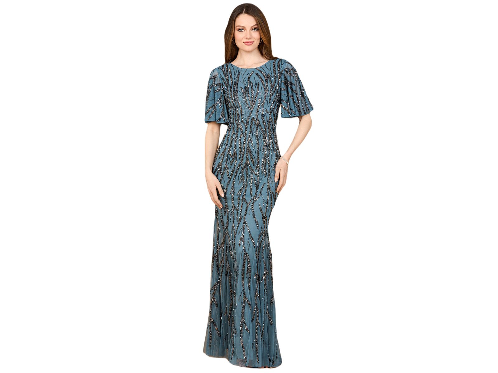 LARA Beaded Gown with Flutter Sleeves