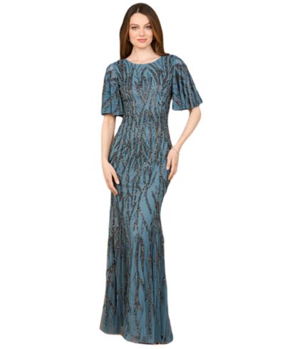 LARA Beaded Gown with Flutter Sleeves