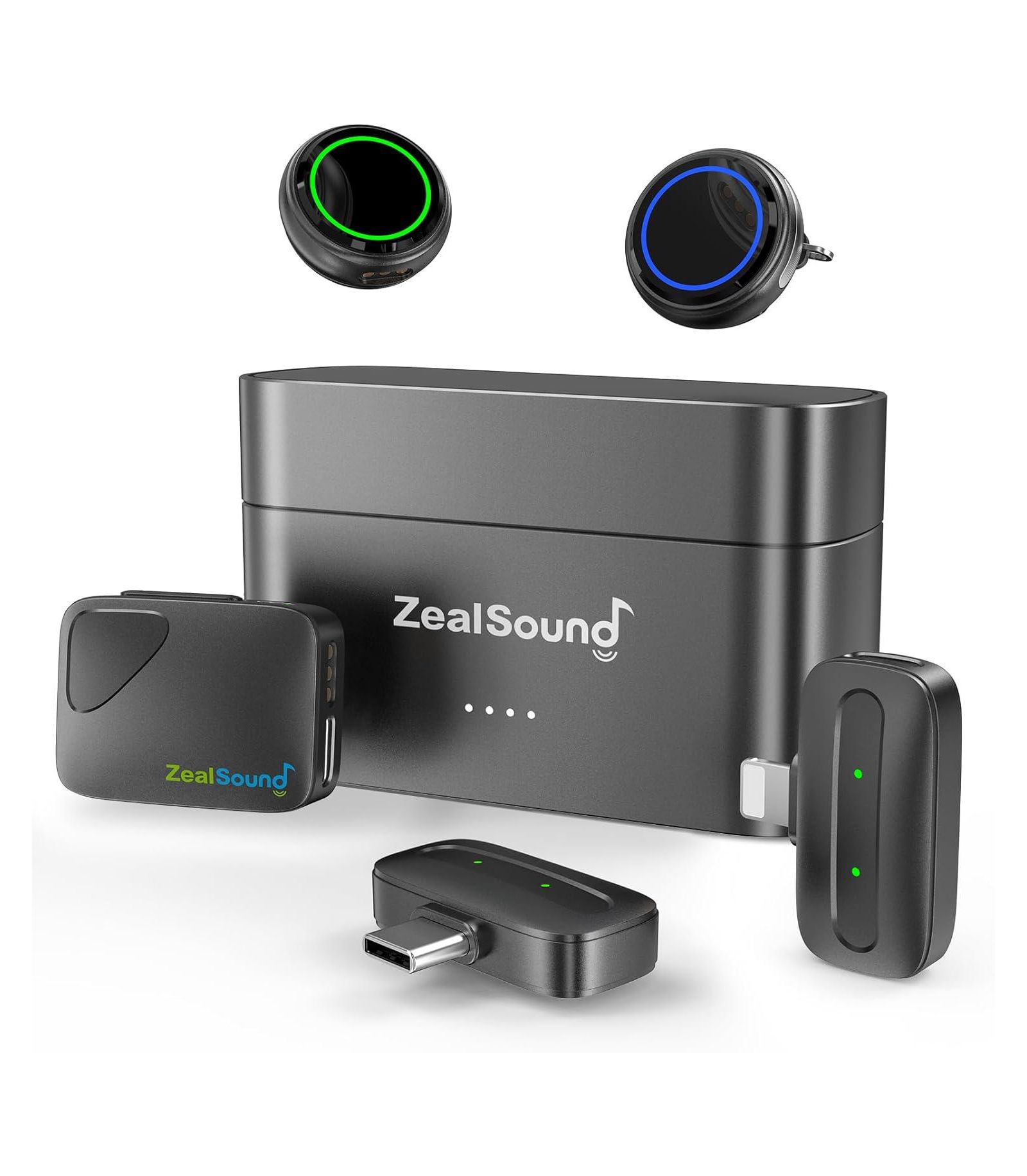 Zealsound M9 Wireless Noise-Cancelling Lavalier Microphone Kit (2 Tx & 3 Rx) for USB-C/Lightning/Camera