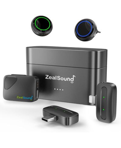 Zealsound M9 Wireless Noise-Cancelling Lavalier Microphone Kit (2 Tx & 3 Rx) for USB-C/Lightning/Camera