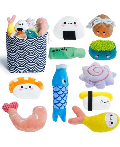 Nocciola 10 PCS Sushi Toys with Takeout Bag,Plush Squeaky Dog Toy Set,Cute Stuffed Pet Toys,Puppy Chew Toys,For Small to Medium Dog,Foodie Series toy