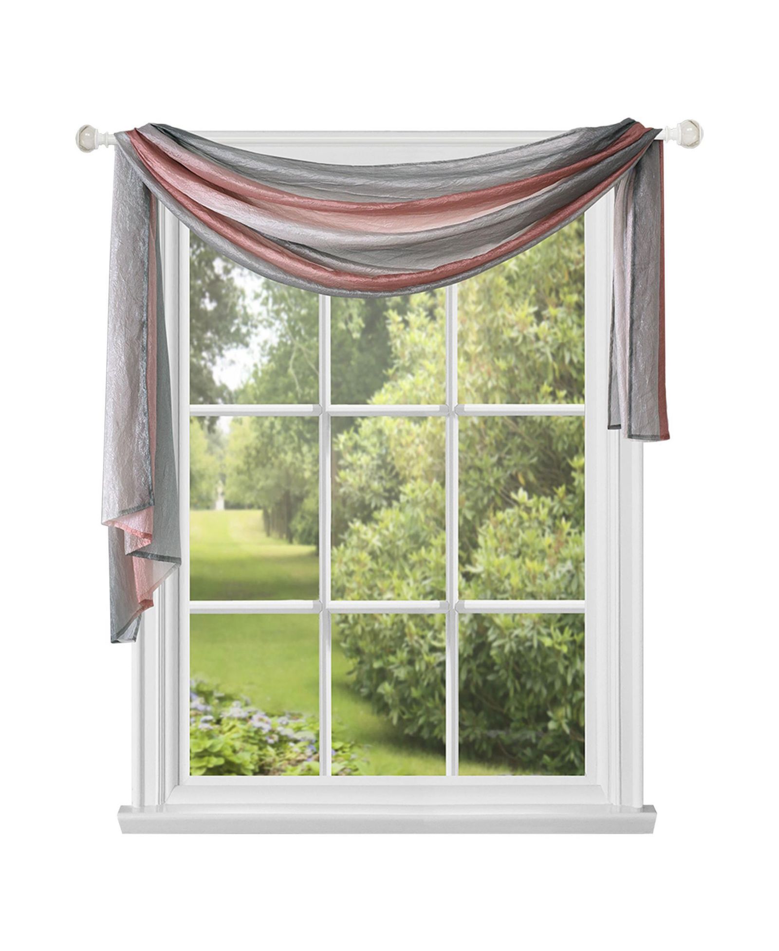 Kate Aurora Grand Royal Crushed Faux Satin Silver and Blush Ombre Window Scarf