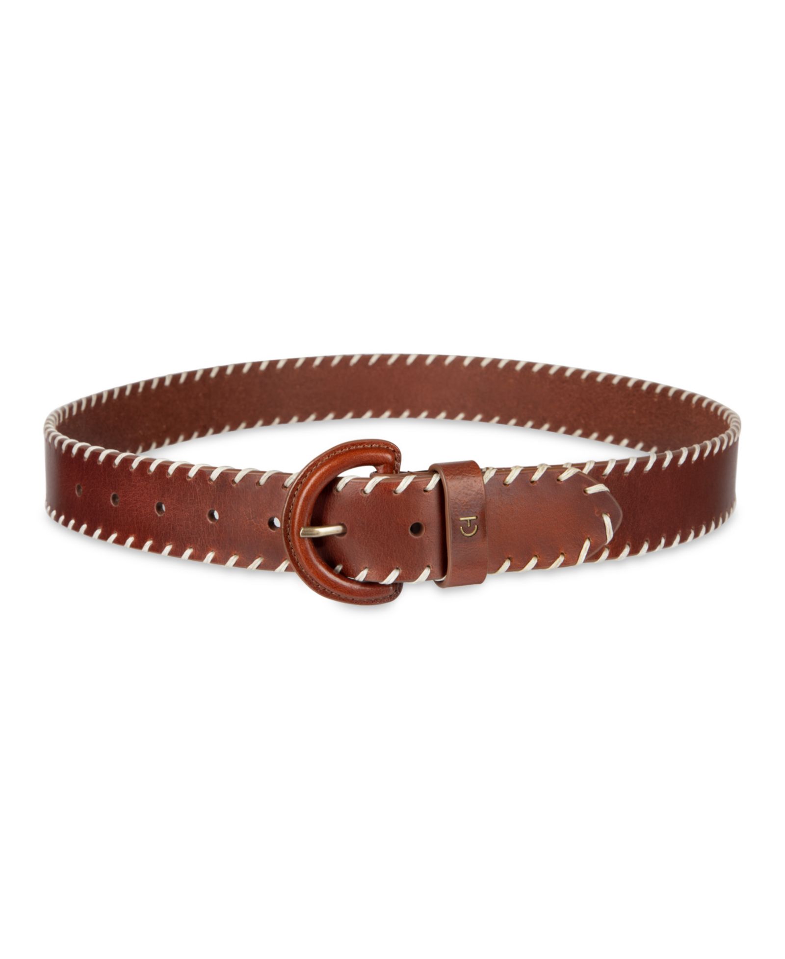 Cole Haan Women's Leather Covered Buckle Stitched Edge Belt