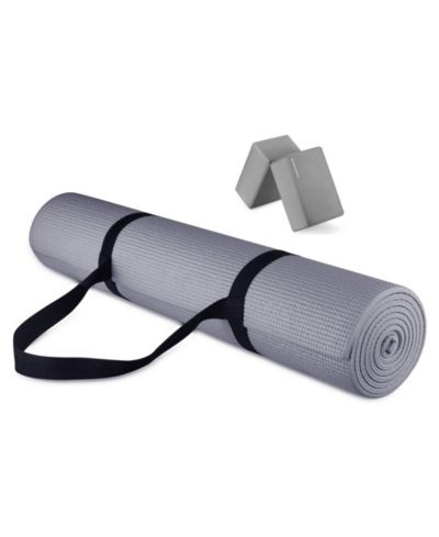 Signature Fitness All Purpose High Density No Tear Exercise Mat w/Strap, Gray