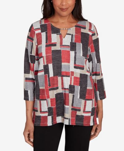 Alfred Dunner Women's Classic Color Block Split Beaded Neck Top