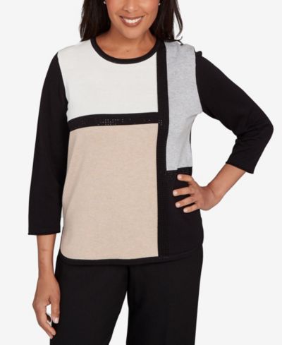 Alfred Dunner Women's Classic Color Block Long Sleeve Sweater