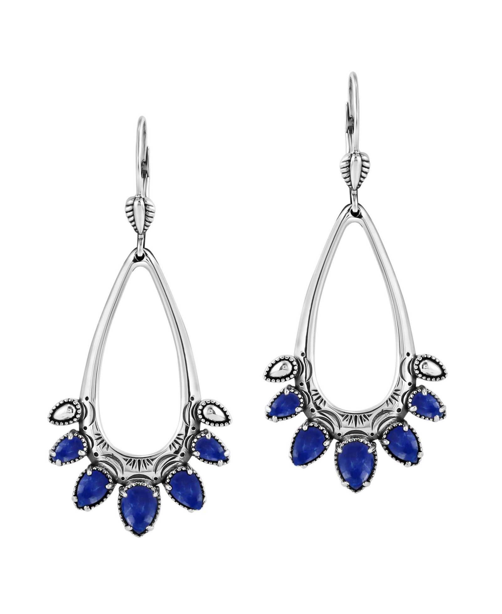 American West Jewelry Sterling Lapis Open Pear Gemstone Lever Back Earrings