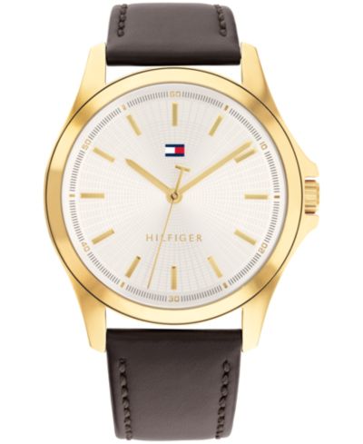 Tommy Hilfiger Мужские кварцевые часы с кожаным ремешком темно-коричневого цвета, 42mm