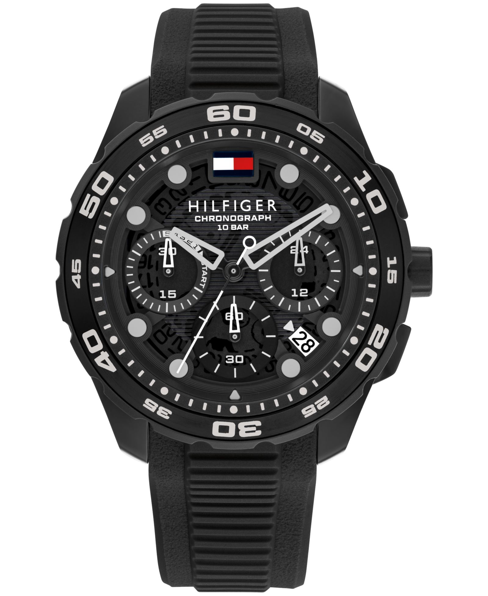 Tommy Hilfiger Men's Chronograph Black Silicone Strap Watch, 44mm