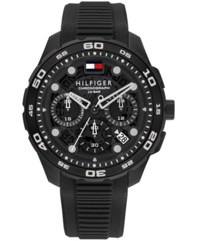 Мужские часы Tommy Hilfiger Chronograph Black Silicone Strap 44mm