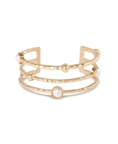 BCBG Hammered Gold-Tone Pearl Cuff Bracelet