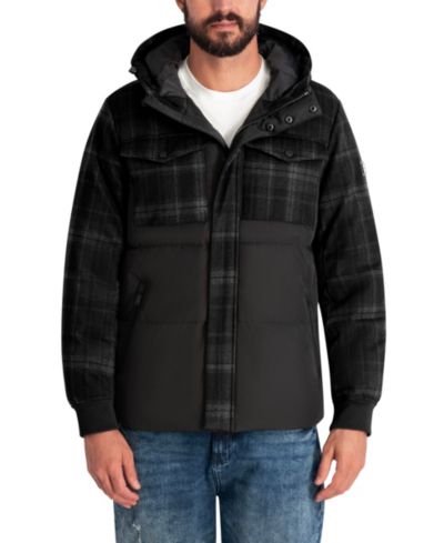 KARL LAGERFELD PARIS Men's Mixed Media Hooded Jacket