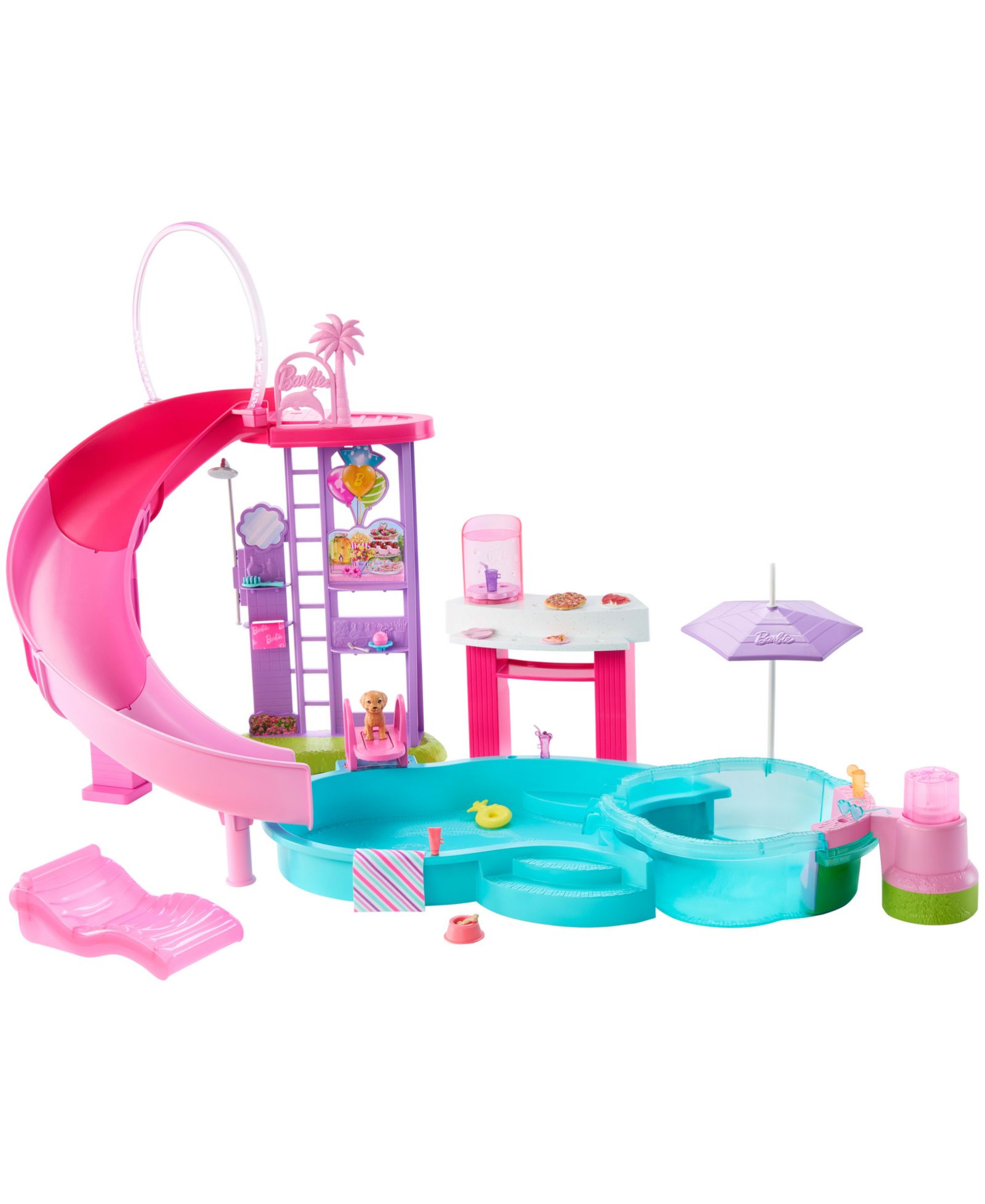 Barbie Dream Pool Playset with Slide and Bubbling Hot Tub, 20+ Accessories, Ages 3+